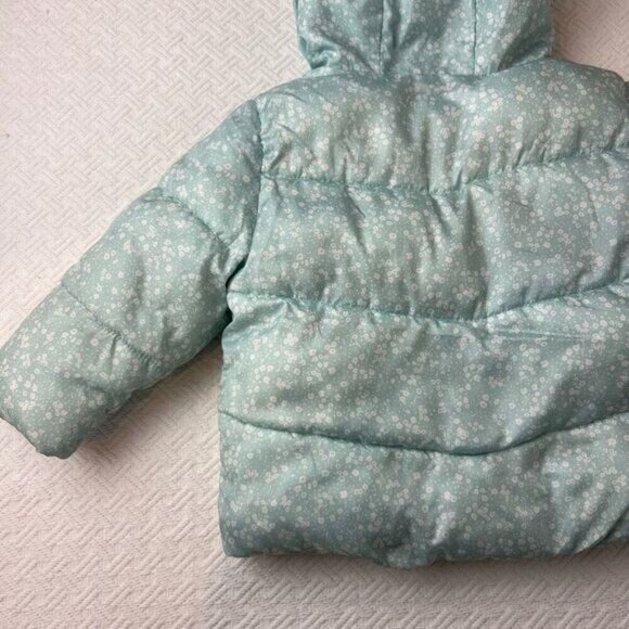 MNG Baby Girl Size 12-18 Month Blue White Floral Snow Ski Rain Jacket Full Zip - Picture 5 of 12